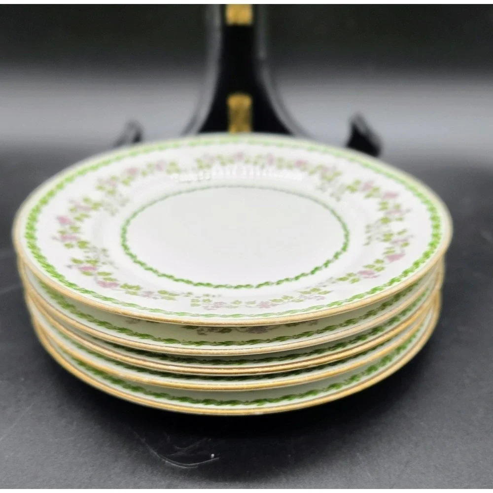 Set/5 Antique Soa GDA Limoges Hand Painted Purple Flower Bread Butter Plate 6.5